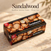 FLUTE Sandalwood backflow incense cones, one 50-cone box
