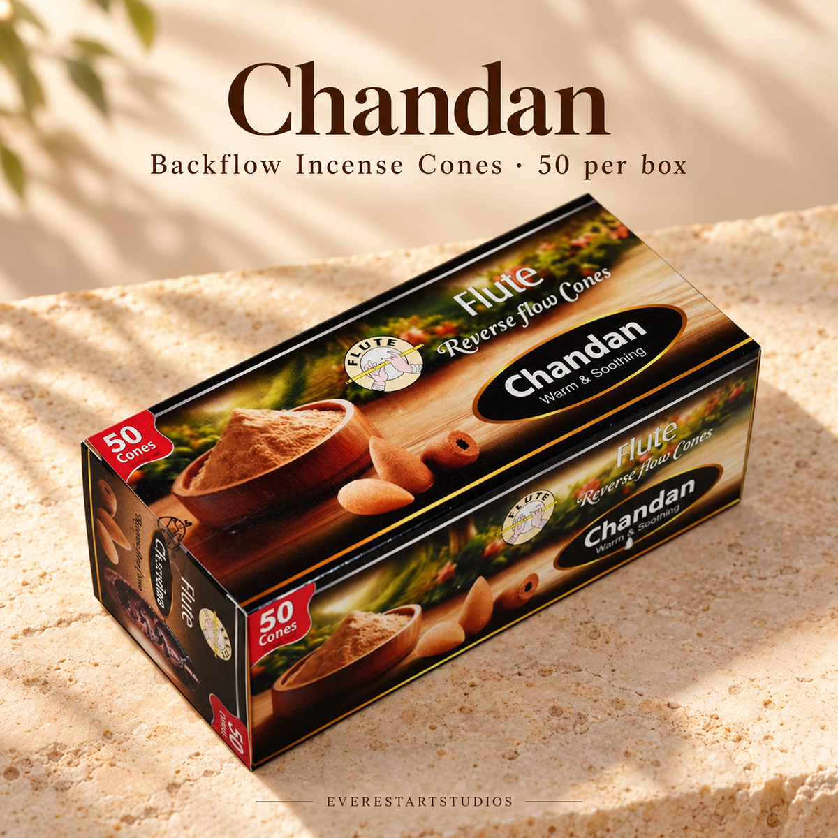 FLUTE Chandan backflow incense cones, one 50-cone box