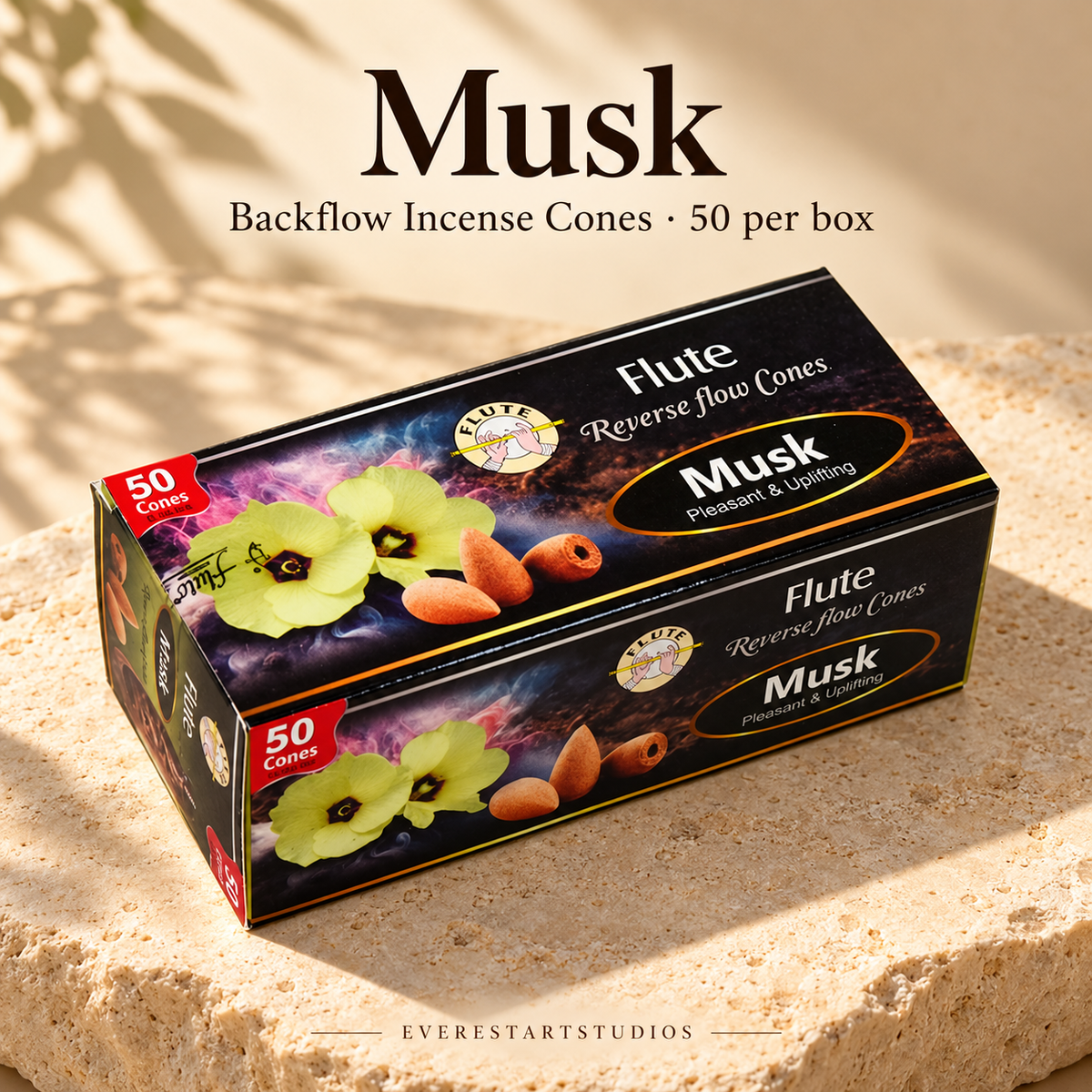 FLUTE Musk backflow incense cones, one 50-cone box