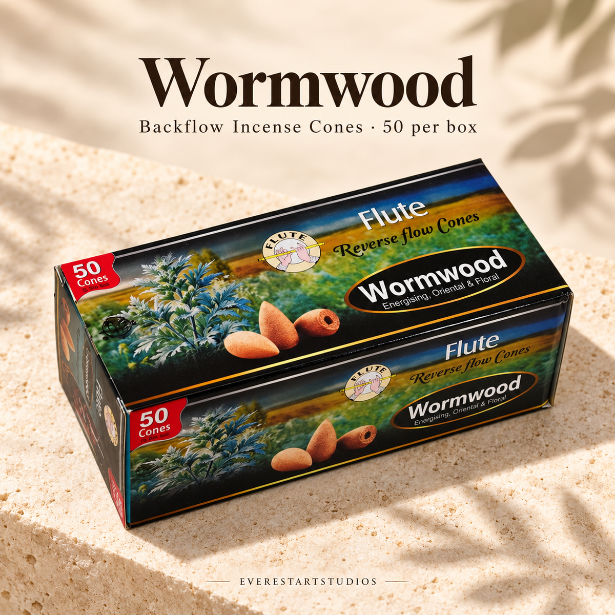 FLUTE Wormwood backflow incense cones, one 50-cone box