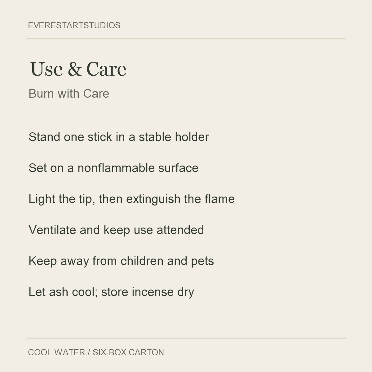 Garden Fresh Cool Water Incense Sticks — Use & Care
