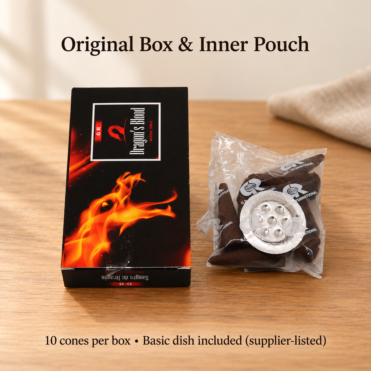 GR Dragon’s Blood Incense Cones — 10-Cones Small Box with Basic Dish | product-02