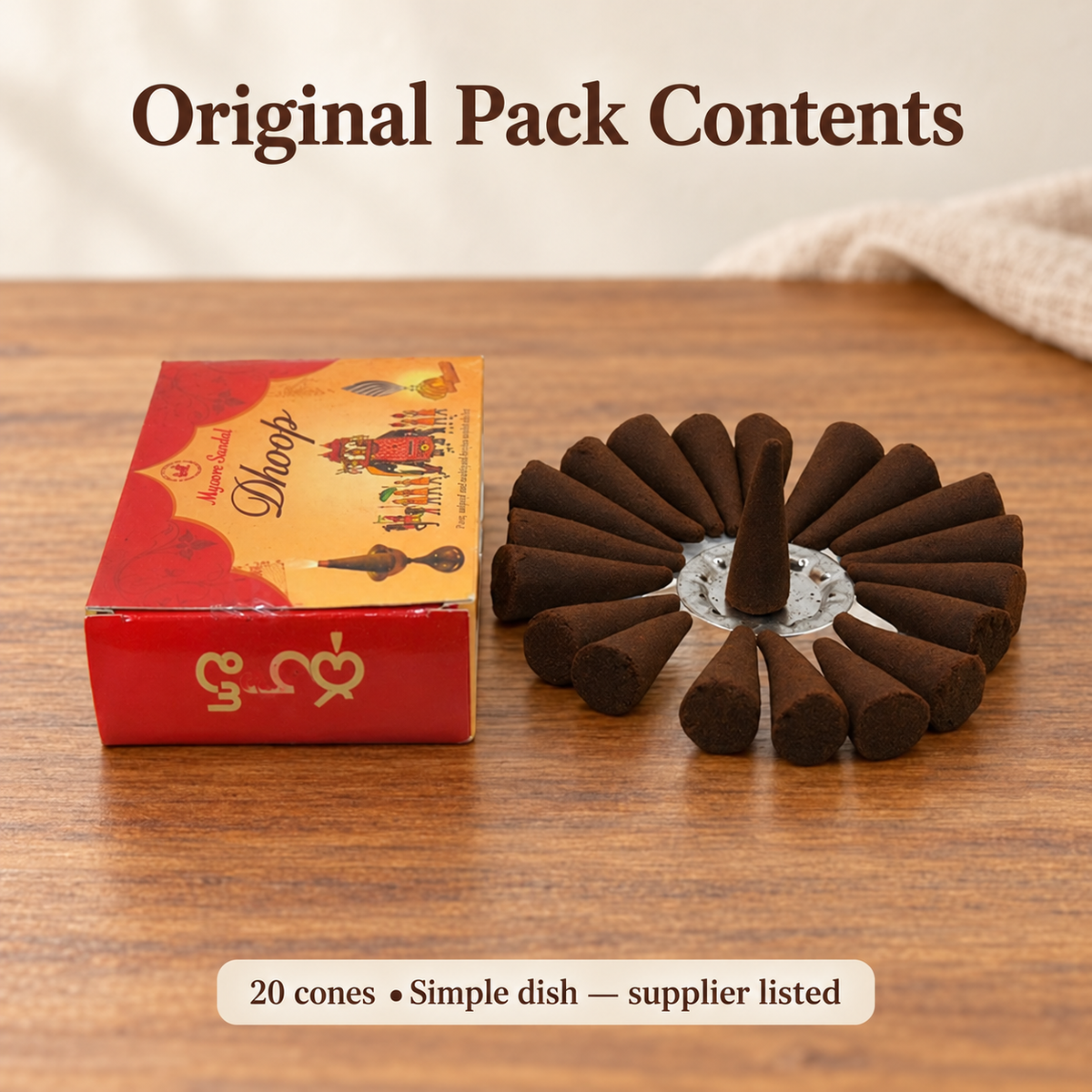 Mysore Sandal original box, cone arrangement and support dish
