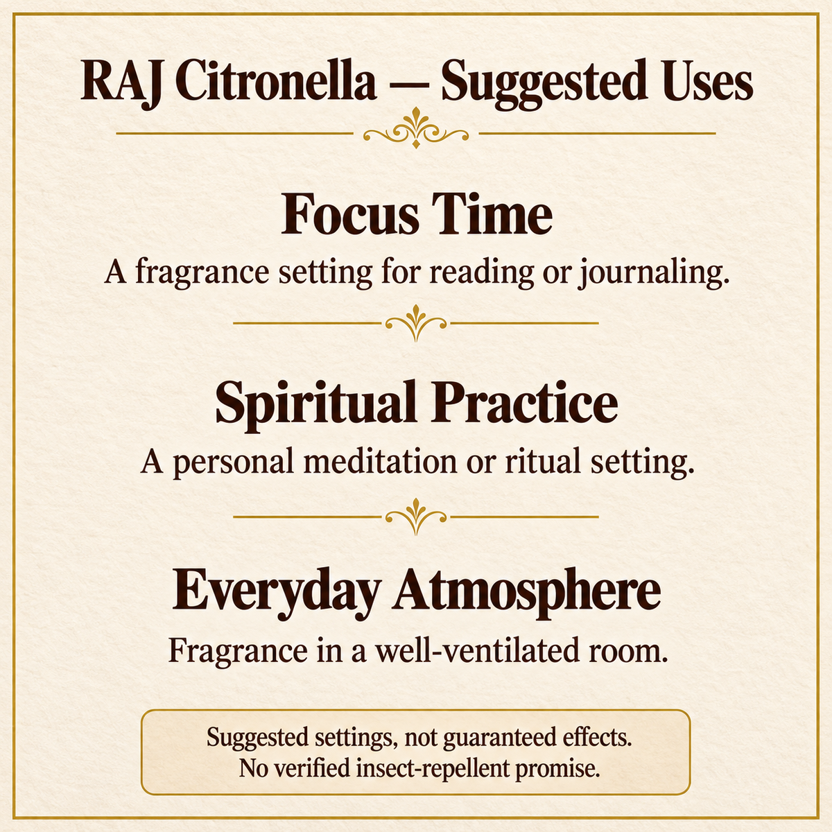 TB9324078226 | RAJ Citronella — Suggested Uses | 