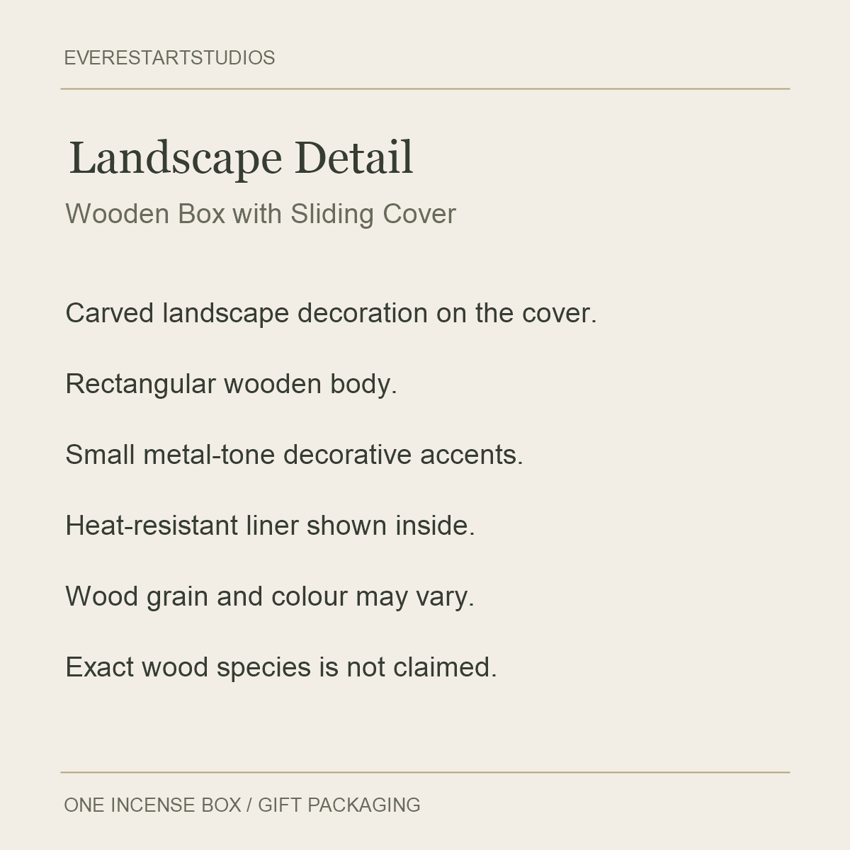 Moonlit Landscape Wooden Incense Box — 23.8 cm — Landscape Detail