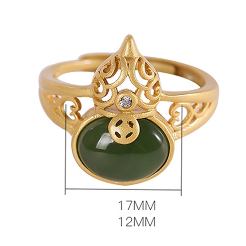 EverestArtstudios Gourd Cyan Jade Copper Coin Success Luck Adjustable Ring