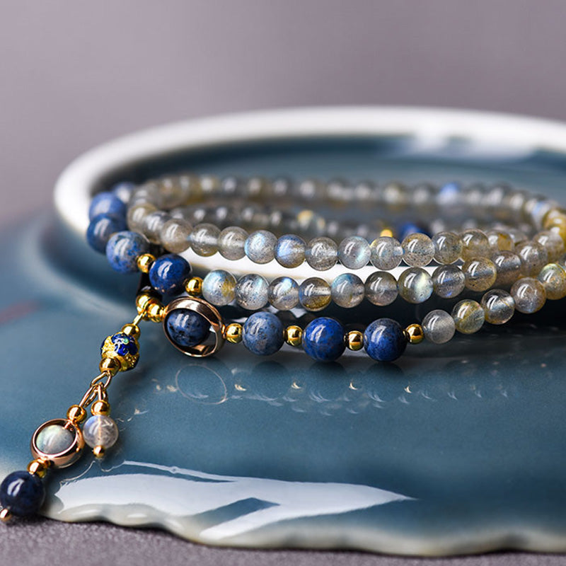 Buddha Stones Moonstone Lazurite Lapis Lazuli Calm Healing Positive Bracelet