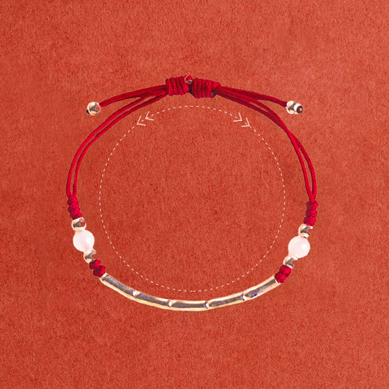 EverestArtstudios 925 Sterling Silver Bamboo White Agate Red Agate Bead Protection String Braided Bracelet