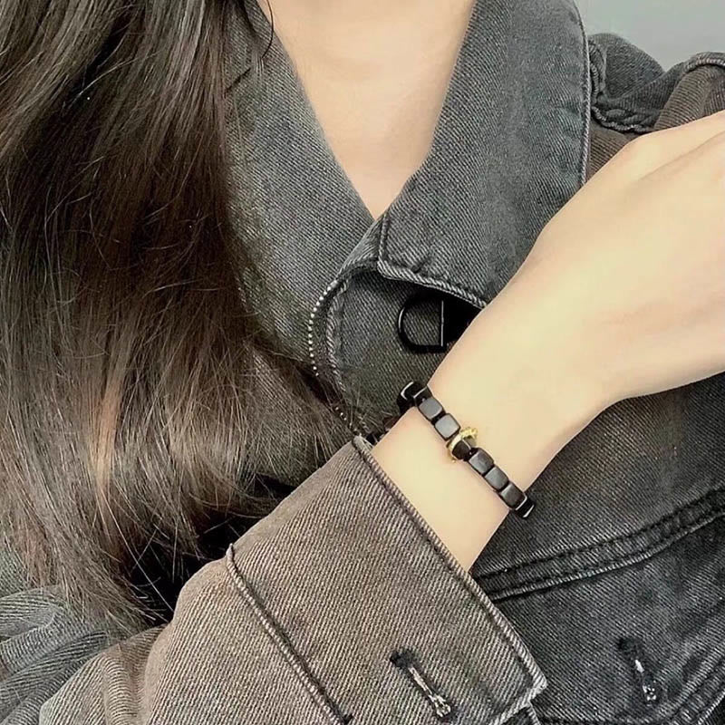 EverestArtStudios Tibetan Ebony Wood Square Beads Peace Calm Bracelet