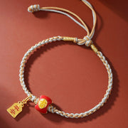 Buddha Stones 925 Sterling Silver Handmade Auspicious Chinese Character Blessing Braided String Bracelet