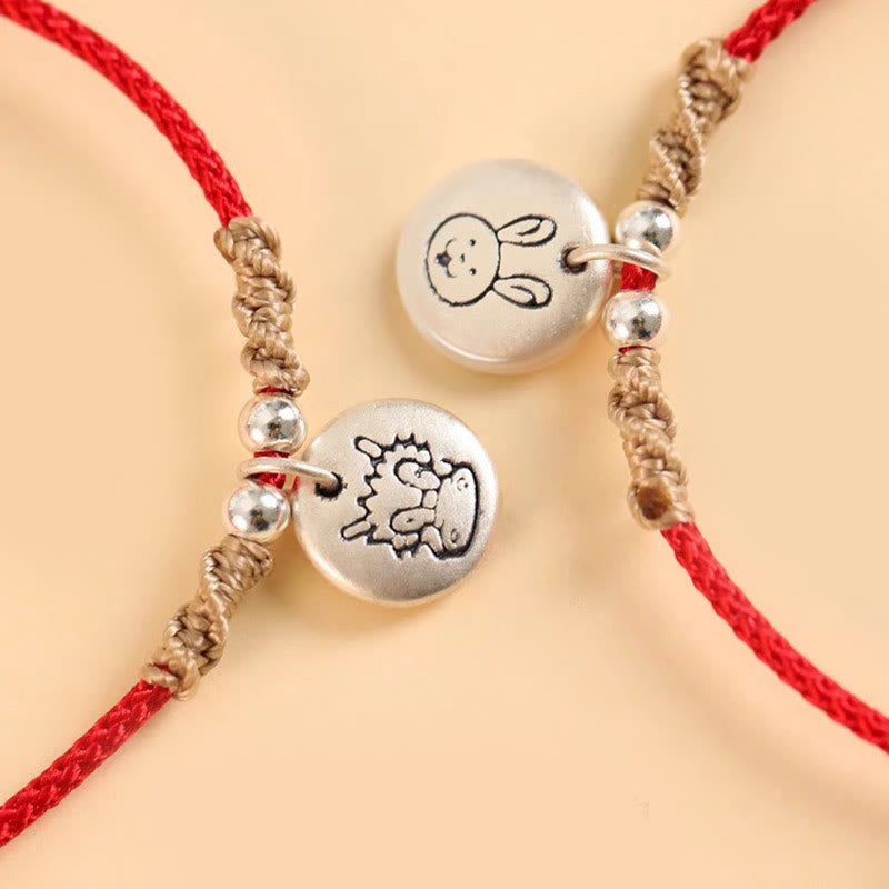 Buddha Stones Handmade 999 Sterling Silver Year of the Dragon Cute Chinese Zodiac Luck Braided Bracelet (Extra 35% Off | USE CODE: FS35)
