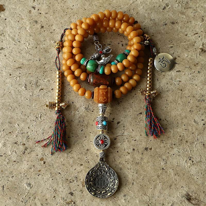 Buddha Stones Tibet 108 Mala Beads Bodhi Seed Bagua Vajra Wealth Bracelet