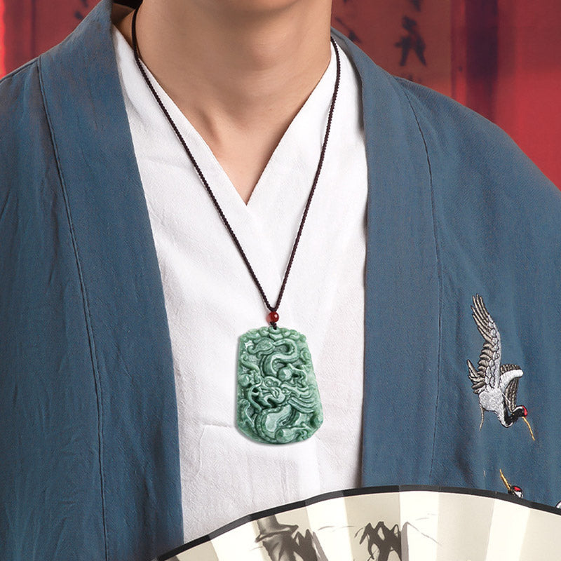EverestArtstudios Chinese Zodiac Dragon Jade Strength Necklace String Pendant