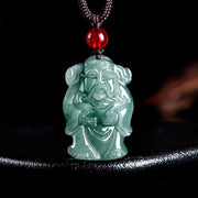 EverestArtstudios Natural Green Jade Chinese God of Wealth Caishen Ingot Abundance Necklace Pendant