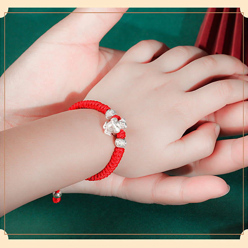 EverestArtstudios 999 Sterling Silver Chinese Zodiac Red Rope Luck Handcrafted Kids Bracelet