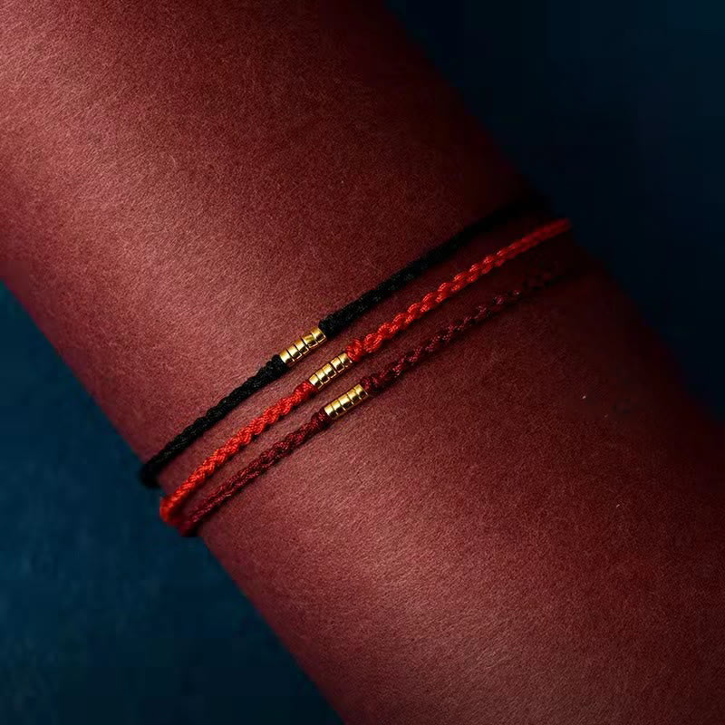 EverestArtStudios 925 Sterling Silver Auspicious Golden Bead Braided String Bracelet and Anklet