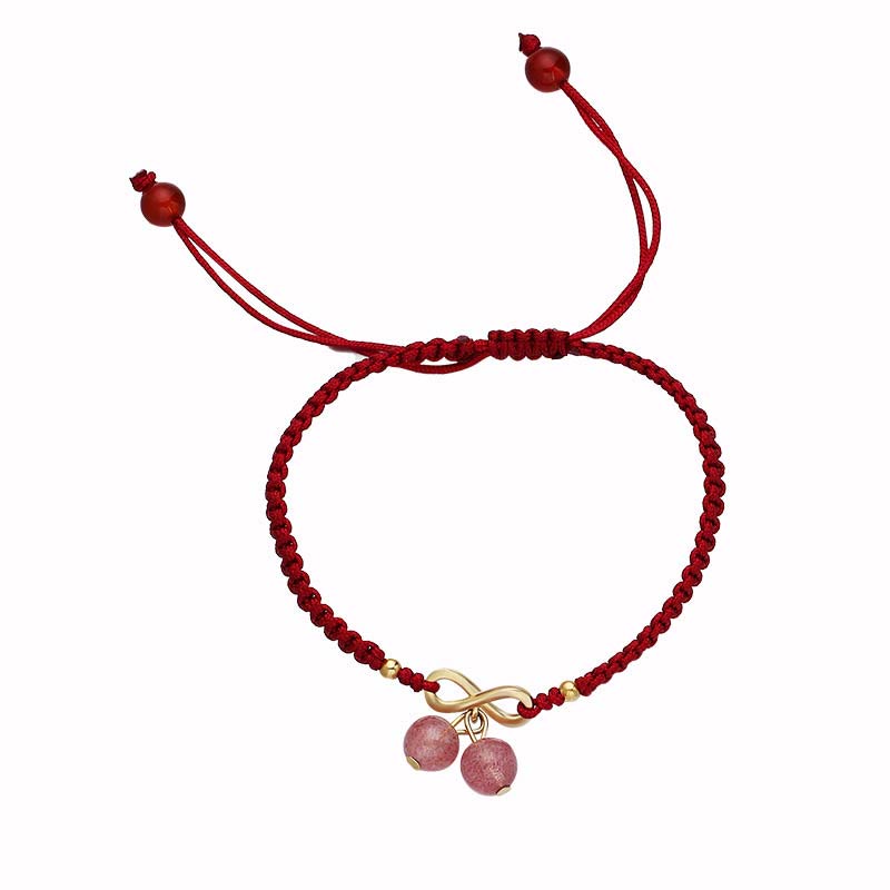 EverestArtstudios Strawberry Quartz Crystal Endless Knot Love Healing Red String Weave Bracelet