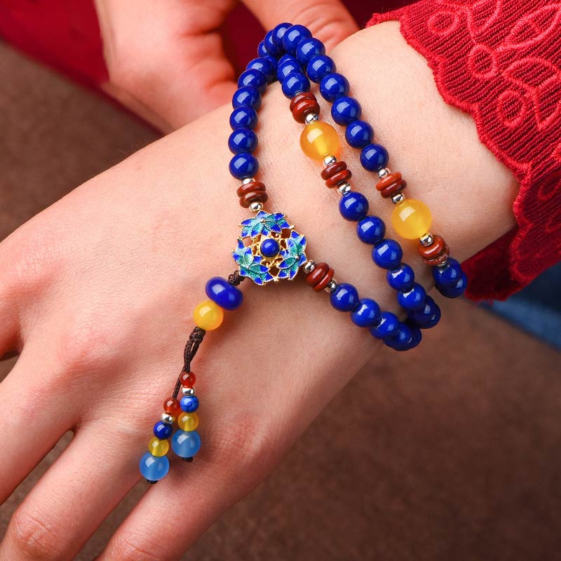Buddha Stones Lazurite Lapis Lazuli Yellow Agate Positive Bracelet