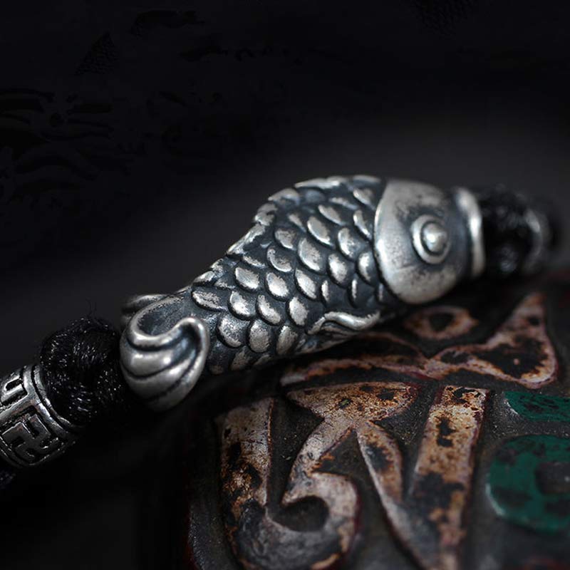 EverestArtstudios Silver Luck Koi Fish Braided String Bracelet