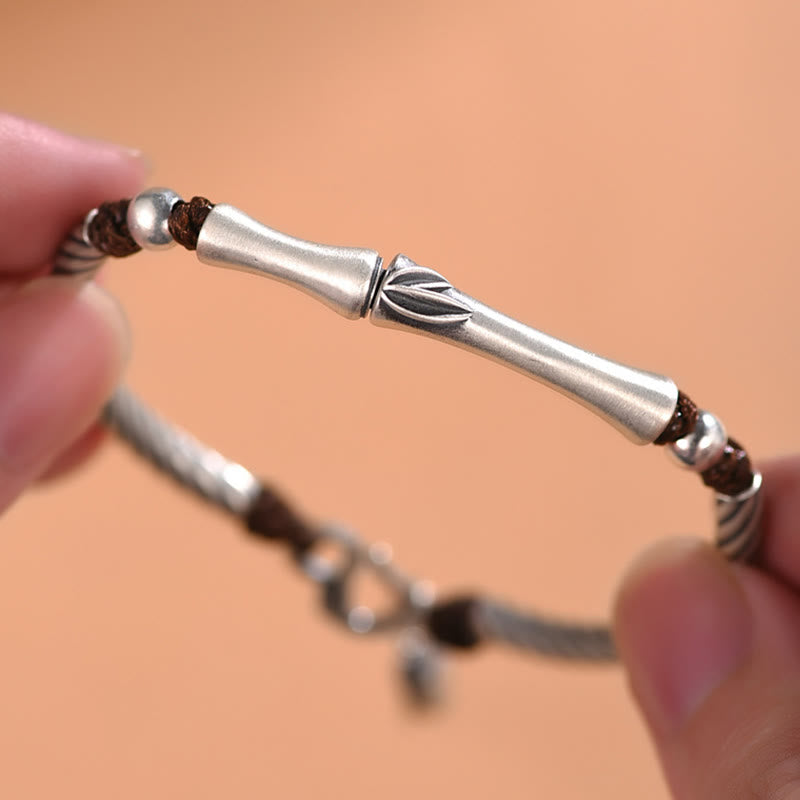 Buddha Stones 999 Sterling Silver Bamboo Pattern Cicada Luck Wealth Bracelet