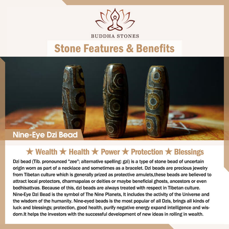 Buddha Stones Tibetan Bone Beads Nine-Eye Dzi Bead Protection Bracelet