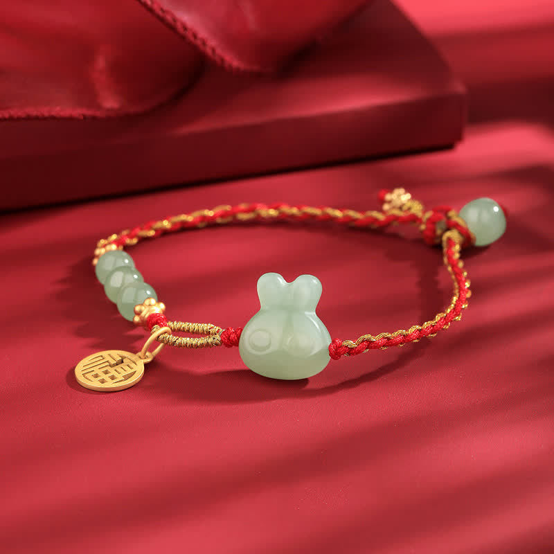 EverestArtstudios 925 Sterling Silver Year of the Rabbit Hetian Jade Happiness Luck Red String Bracelet