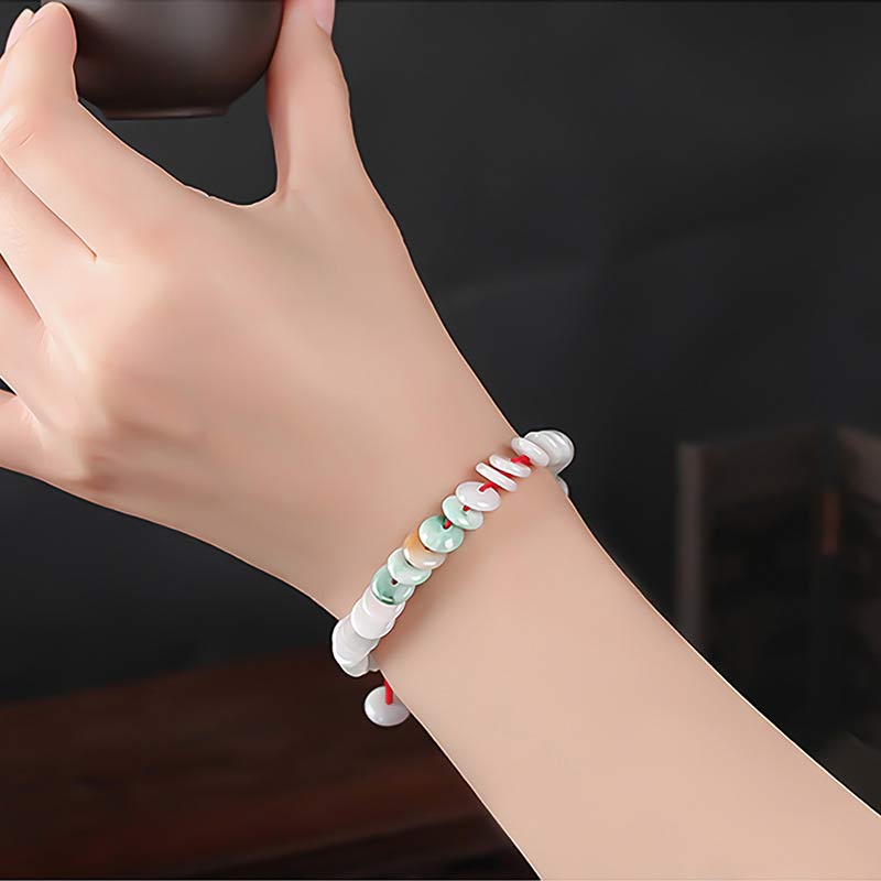 EverestArtstudios Round Jade Lucky Red String Weave Bracelet