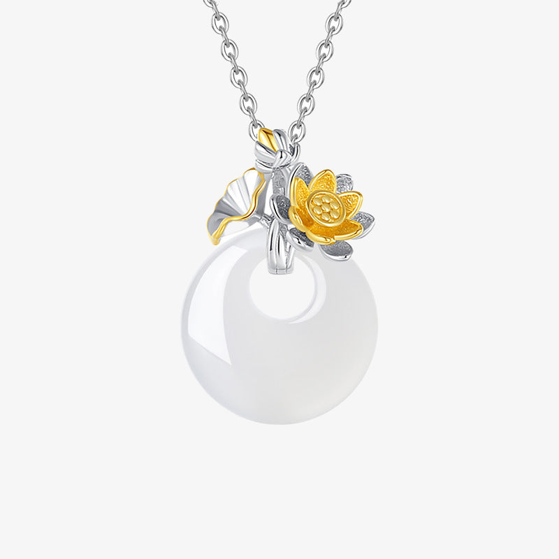 EverestArtstudios 925 Sterling Silver Round Chalcedony Twelve Months Flower Harmony Necklace Pendant