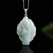 Buddha Stones Natural Jade Nine Tailed Fox Prosperity Titanium Steel Chain Necklace Pendant