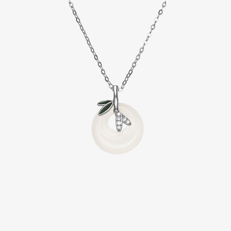 EverestArtstudios 925 Sterling Silver Natural Chalcedony Bamboo Leaf Peace Buckle Positive Necklace Pendant