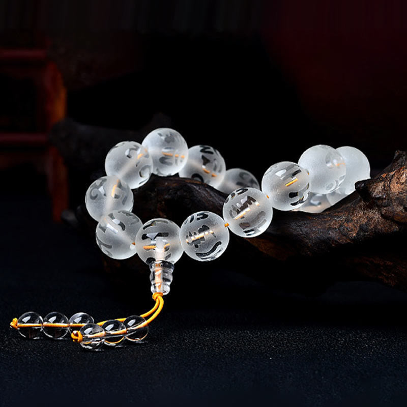 EverestArtStudios Tibet White Crystal Black Onyx Om Mani Padme Hum Meditation Bracelet