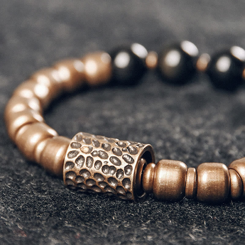 Buddha Stones Lava Rock Stone Rainbow Obsidian Brass Support Healing Bracelet
