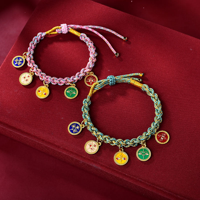 EverestArtStudios Handmade Tibetan Multicolored Rope Five God Of Wealth Luck Braid Bracelet