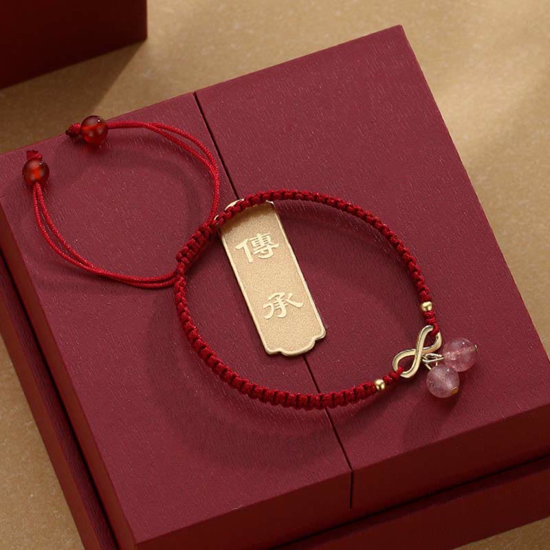 EverestArtstudios Strawberry Quartz Crystal Endless Knot Love Healing Red String Weave Bracelet