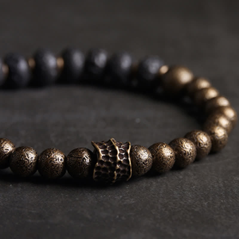 Buddha Stones Lava Rock Stone Copper Balance Cuff Bracelet Bangle