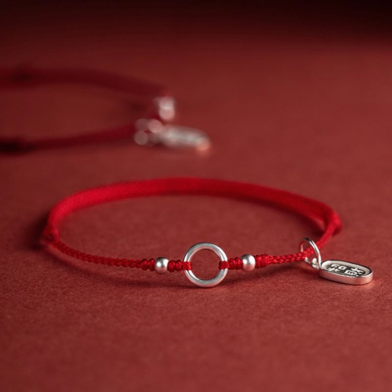 EverestArtstudios 925 Sterling Silver Lucky Fortune Peace Joy Lotus Peace Buckle Red String Bracelet