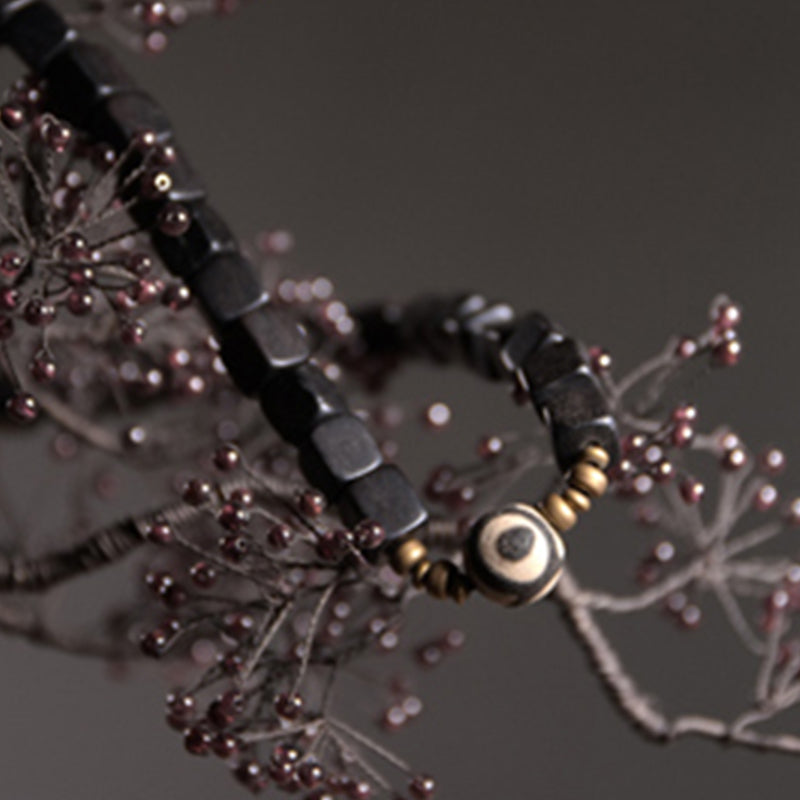 Buddha Stones Ebony Wood Dzi Bead Copper Peace Couple Bracelet