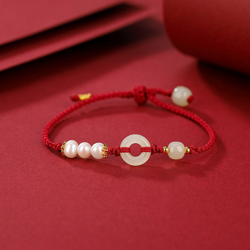 EverestArtstudios Hetian-Jade-Perlen-Ping-An-Kou-Armband, Gold