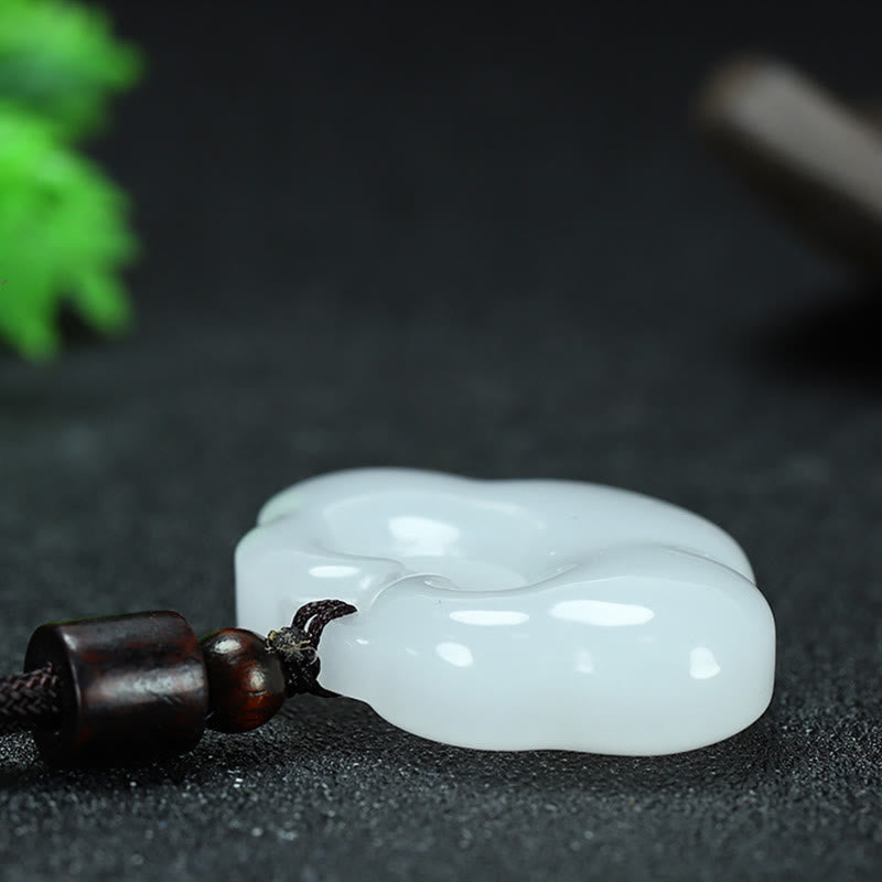 EverestArtstudios Tianshan Jade Golden Silk Jade Chinese Lock Charm Abundance Necklace Pendant