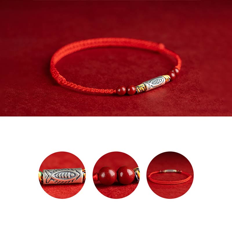 EverestArtstudios 925 Sterling Silver Koi Fish Cinnabar Bead Wealth Handcrafted Braided Bracelet Anklet