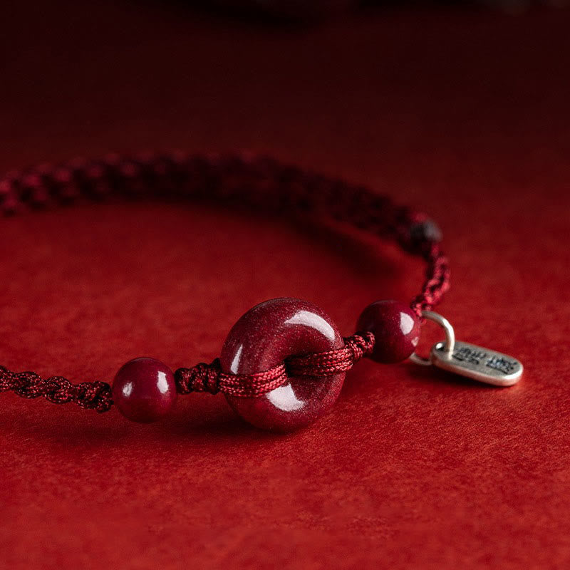 EverestArtStudios Handmade Cinnabar Peace Buckle Safe and Healthy Charm Blessing String Bracelet Anklet