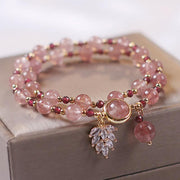EverestArtstudios Natural Strawberry Quartz Love Healing Maple Leaf Charm Double Wrap Bracelet