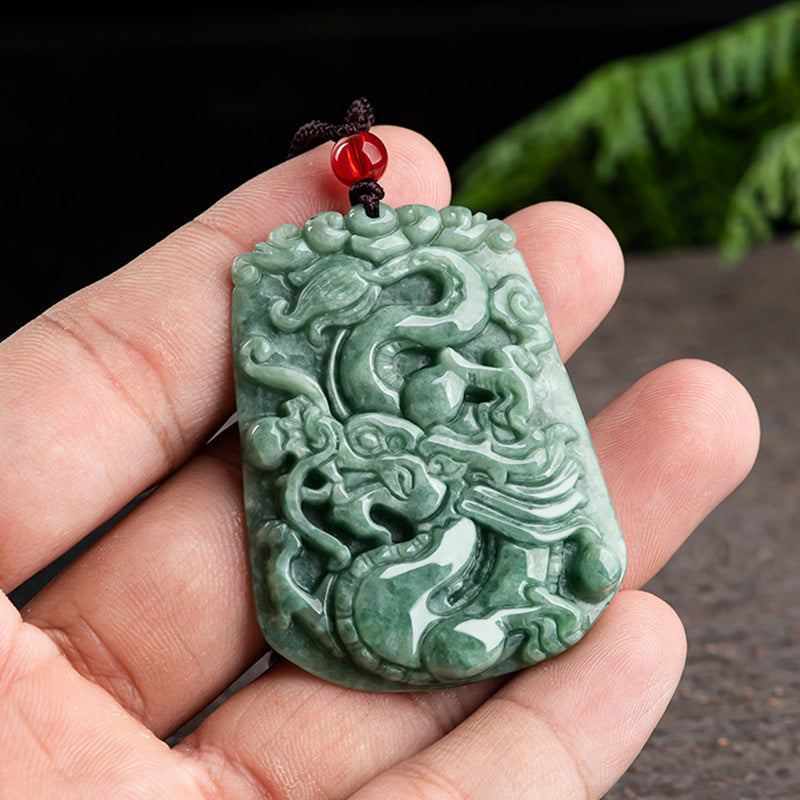 EverestArtstudios Chinese Zodiac Dragon Jade Strength Necklace String Pendant