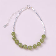 Buddha Stones 925 Sterling Silver Hetian Jade Bead Luck Chain Bracelet