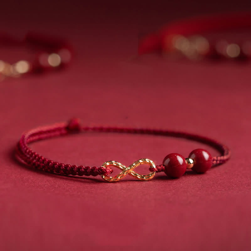 EverestArtStudios Cinnabar Blessing Red String Golden Infinity Symbol Bracelet Anklet