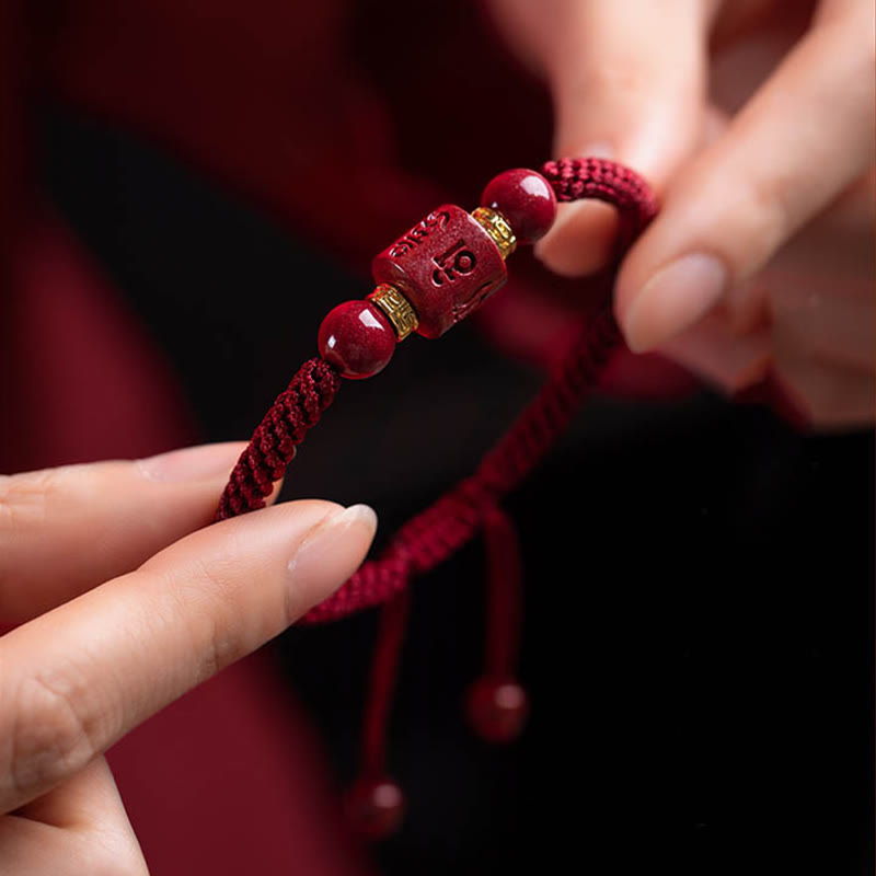 EverestArtstudios Tibet Cinnabar Om Mani Padme Hum Engraved Blessing Braided Bracelet