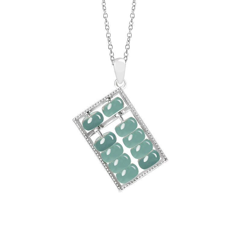 EverestArtstudios Natural Jade Abacus Pattern Abundance Titanium Steel Chain Necklace Pendant