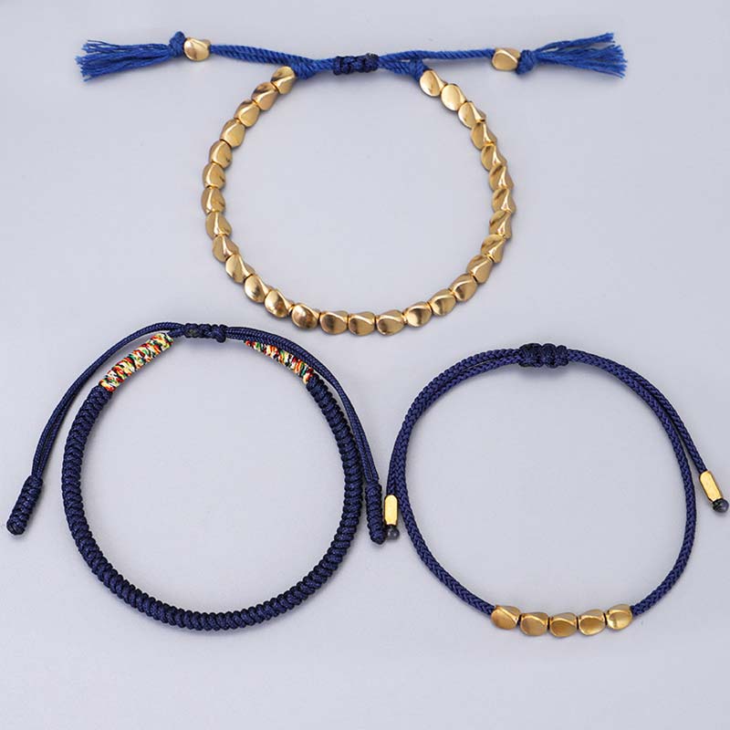 EverestArtStudios 3 PCS Tibetan Copper Beads Healing Protection Luck Bracelet Set