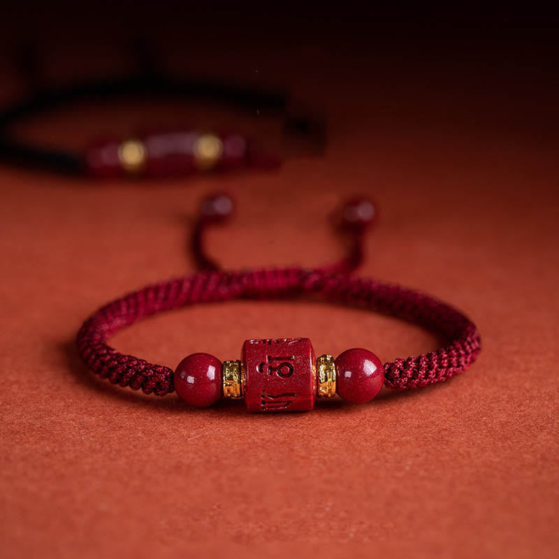 EverestArtstudios Tibet Cinnabar Om Mani Padme Hum Engraved Blessing Braided Bracelet