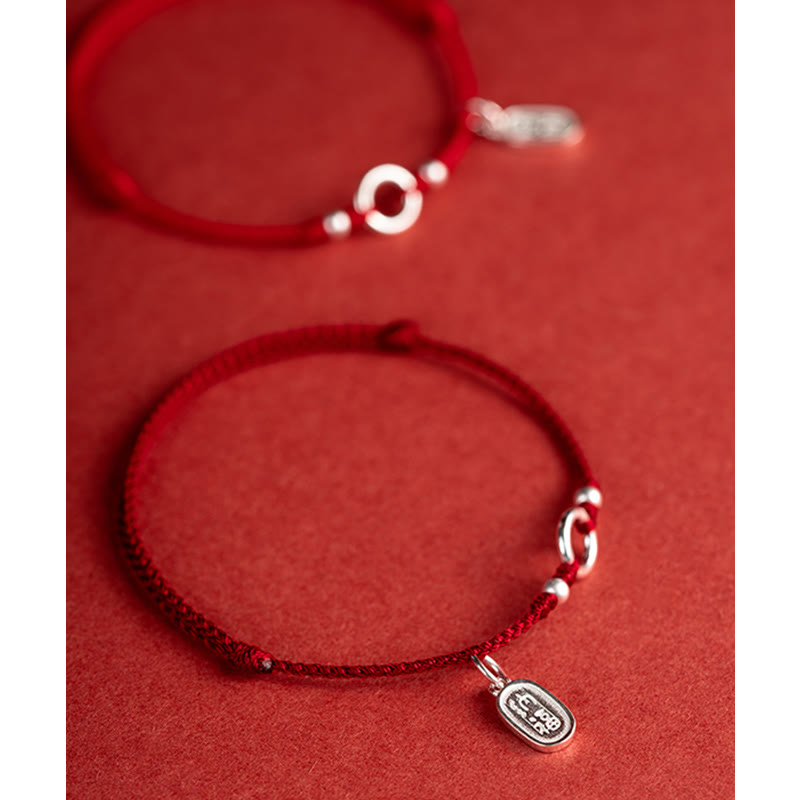 EverestArtstudios 925 Sterling Silver Lucky Fortune Peace Joy Lotus Peace Buckle Red String Bracelet
